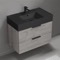 Grey Oak Bathroom Vanity With Black Sink, Wall Mounted, Modern, 32